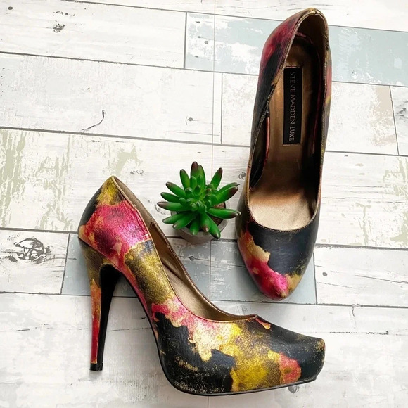 Steve Madden Luxe Metallic MultiColor L-Wrap Heels - Picture 1 of 8